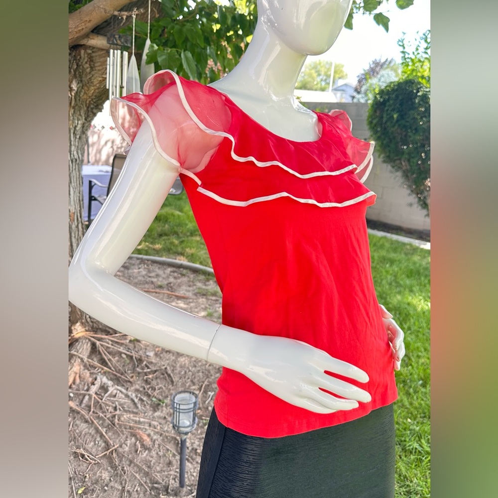 Red Ruffle Sleeve Top - Picture 3 of 7